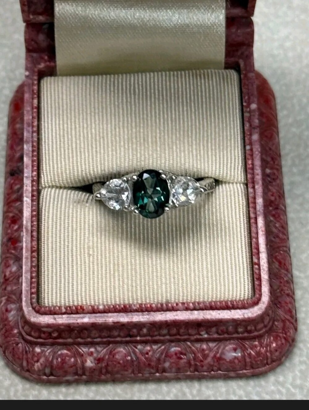 Sterling Silver Green & Clear Stone Ring SZ 8
